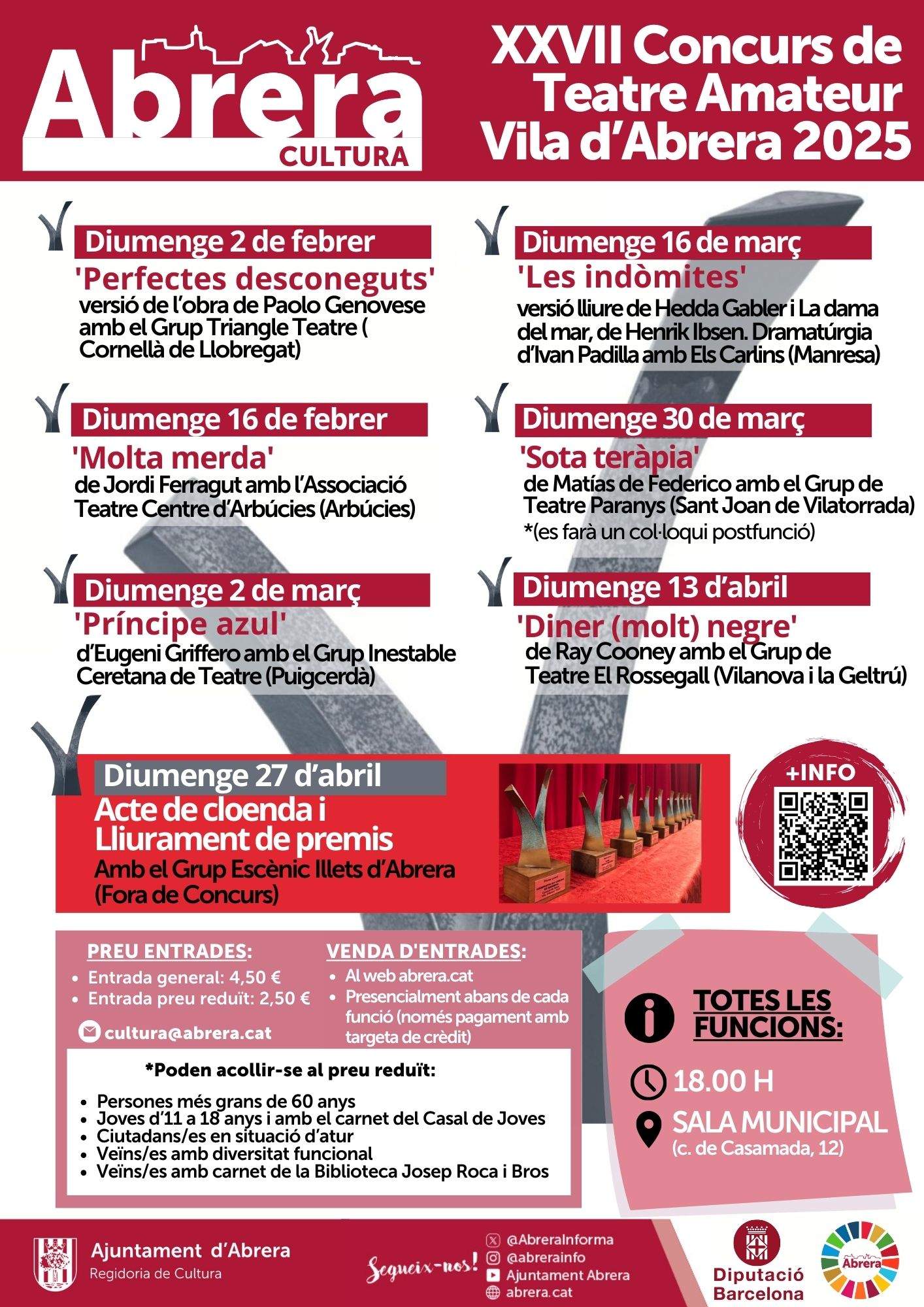 CARTELL XVII CONCURS TEATRE AMATEUR VILA D'ABRERA 2025 PROGRAMACIÓ Turisme i Promoció de la vila Ajuntament d'Abrera CARTELL XVII CONCURS TEATRE AMATEUR VILA D'ABRERA 2025 PROGRAMACIÓ Turisme i Promoció de la vila Ajuntament d'Abrera