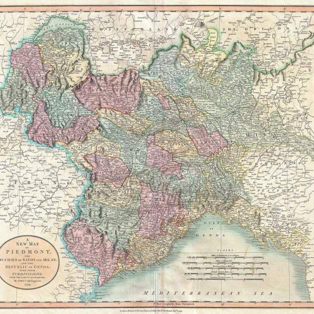 Mapa de la parte continental de Piamonte Cerdeña (1799). Fuente Wikimedia Commons (1) Mapa de la parte continental de Piamonte Cerdeña (1799). Fuente Wikimedia Commons (1)