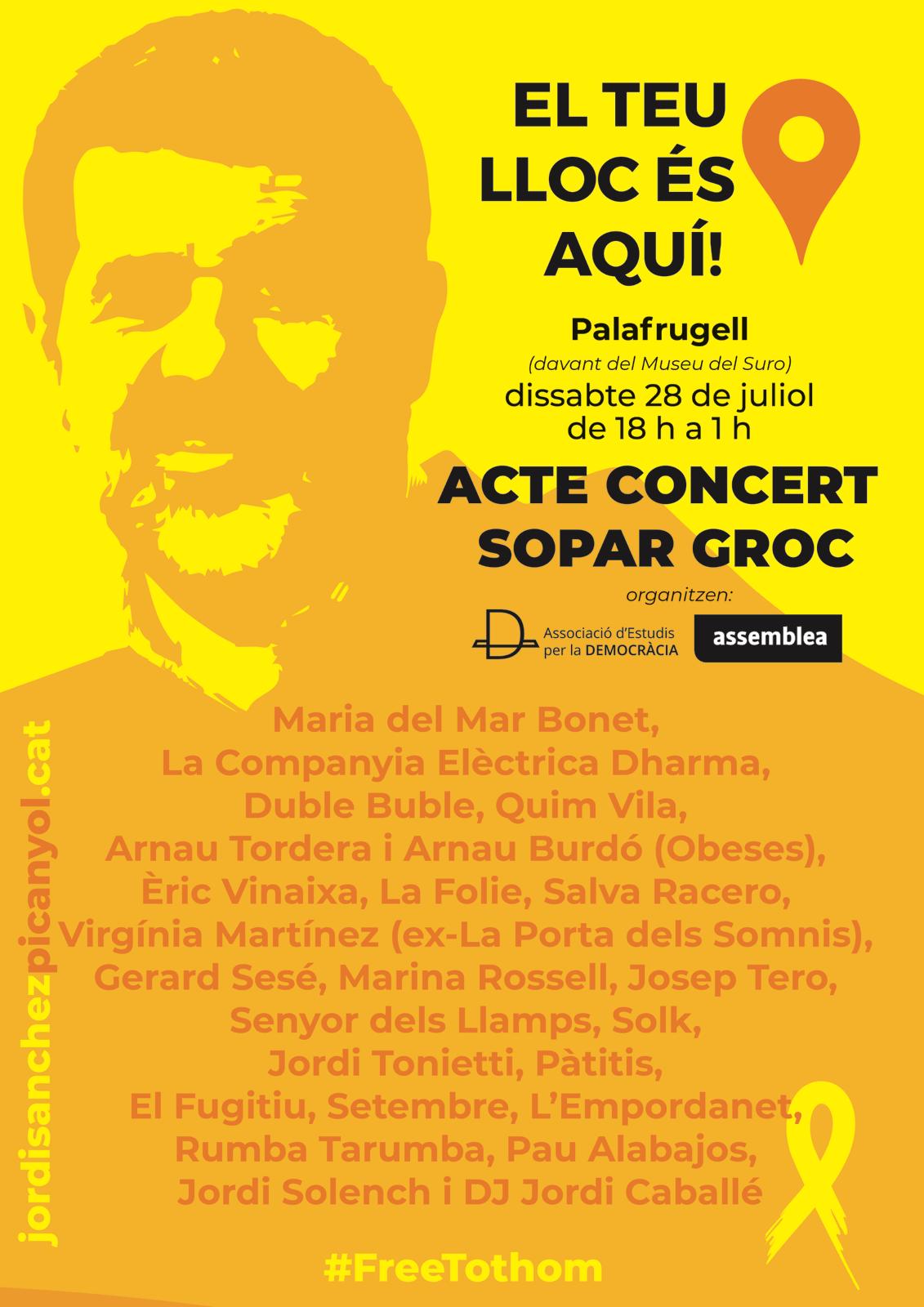 "El teu lloc és aquí": el concert de dissabte per la llibertat de Sànchez a Palafrugell