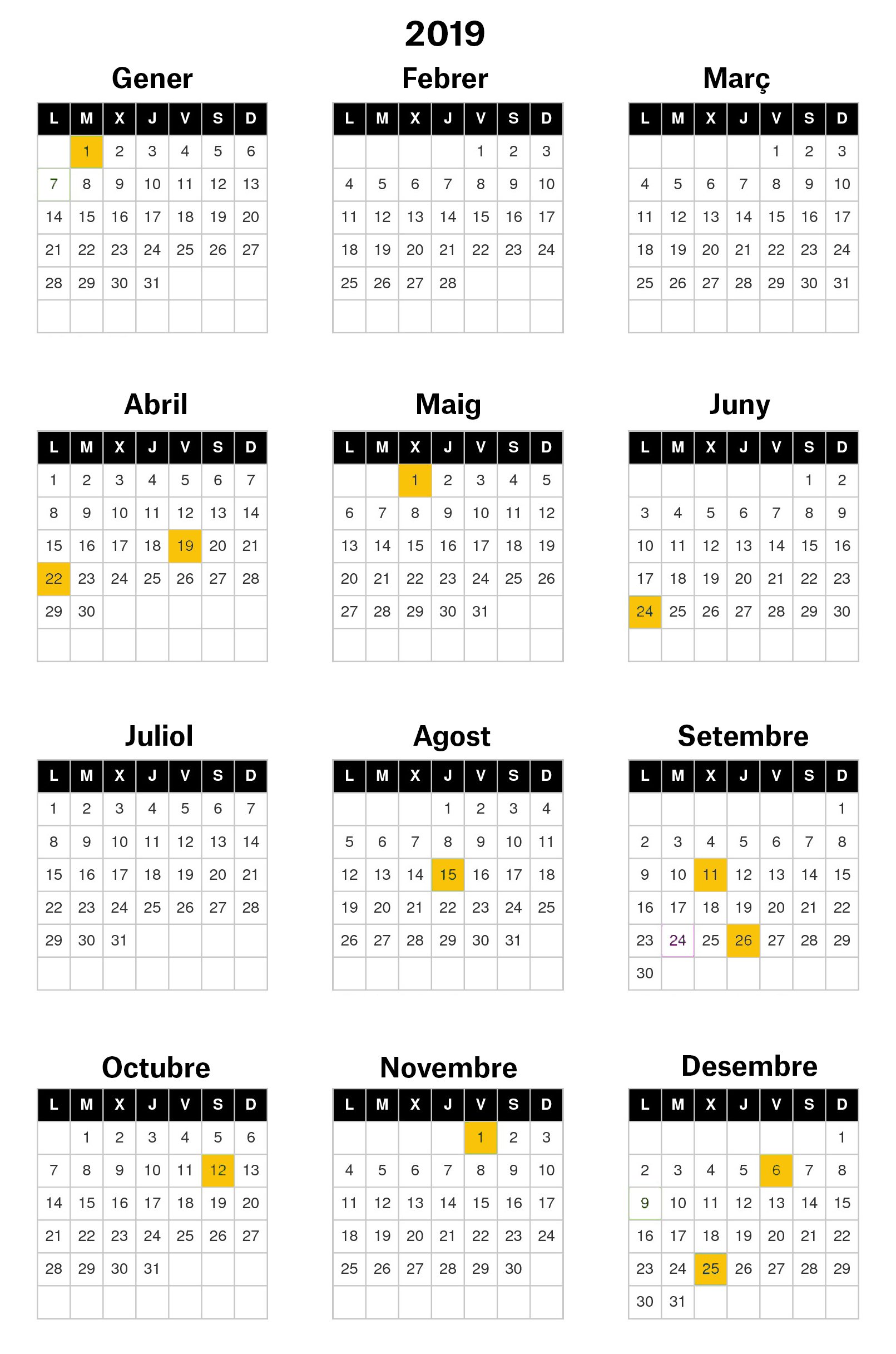 calendario laboral barcelona 2019 CAT