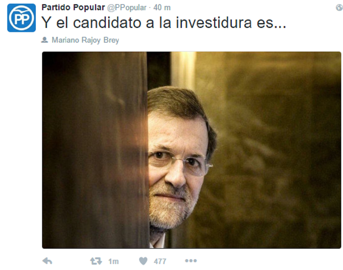 El sorprendente tuit del PP para anunciar la candidatura de Rajoy