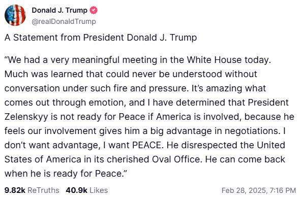 Publicació de Donald Trump a Truth Social Publicació de Donald Trump a Truth Social