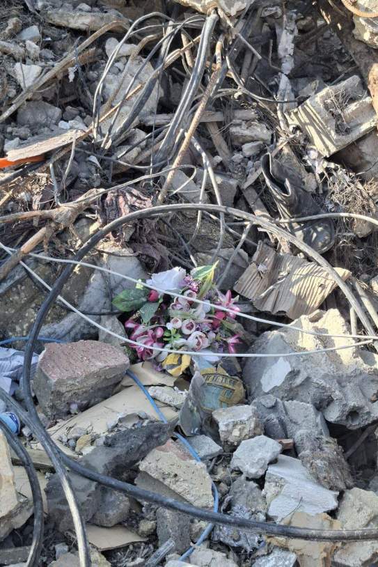 Unes flors de plastic entre les runes del cementiri Unes flors de plastic entre les runes del cementiri