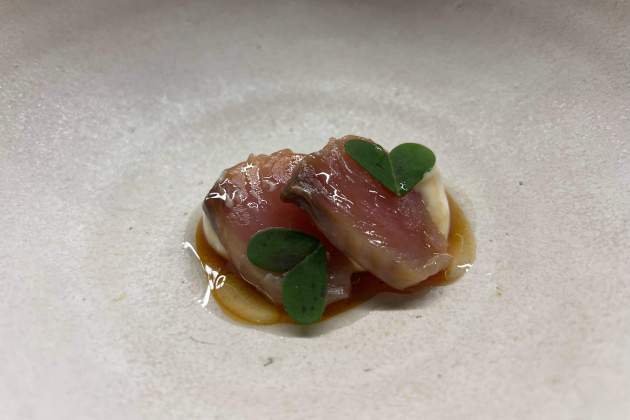 Bonito macerado con miso y emulsión de las cabezas|cabos|jefes Taberna Noroeste Rosa Molinero Trias Bonito macerado con miso y emulsión de las cabezas|cabos|jefes Taberna Noroeste Rosa Molinero Trias