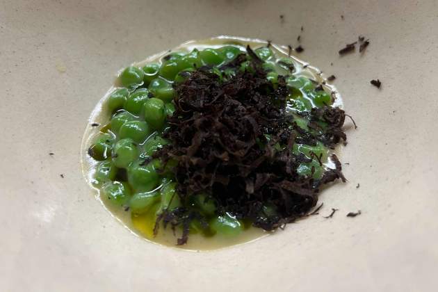 Guisantes del Maresme con trufa y velouté de jamón ibérico Taberna Noroeste Rosa Molinero Trias Guisantes del Maresme con trufa y velouté de jamón ibérico Taberna Noroeste Rosa Molinero Trias