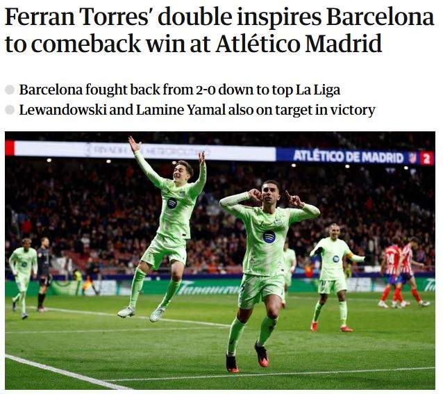 The Guardian Barça Atlético de Madrid 17 03 2025 The Guardian Barça Atlético de Madrid 17 03 2025