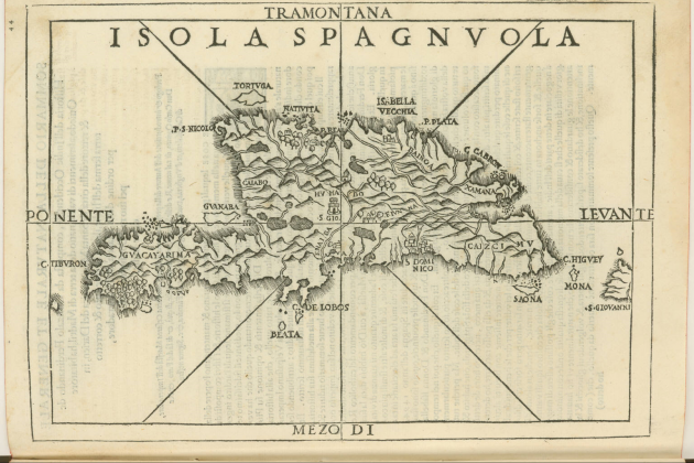 Bartomeu Colom funda la primera capital americana. Mapa de la isla Hispaniola (1556). Fuente Biblioteca de la Brown University. Rhode Island. USA