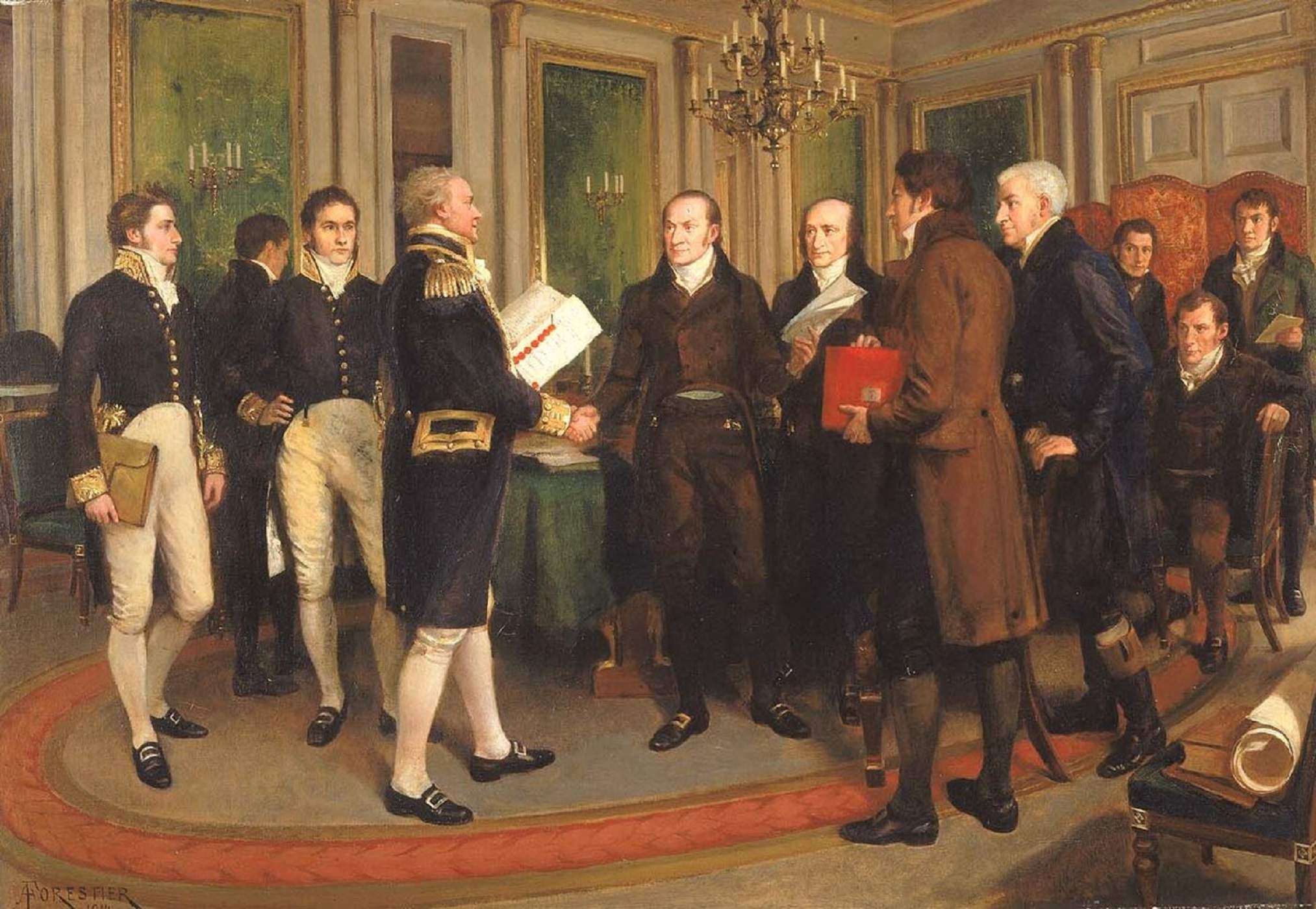 Representación del acuerdo de paz de Gante, entre norte americanos y británicos (1814). Fuente Museo de Arte Smithsonian. Washington Representación del acuerdo de paz de Gante, entre norte americanos y británicos (1814). Fuente Museo de Arte Smithsonian. Washington