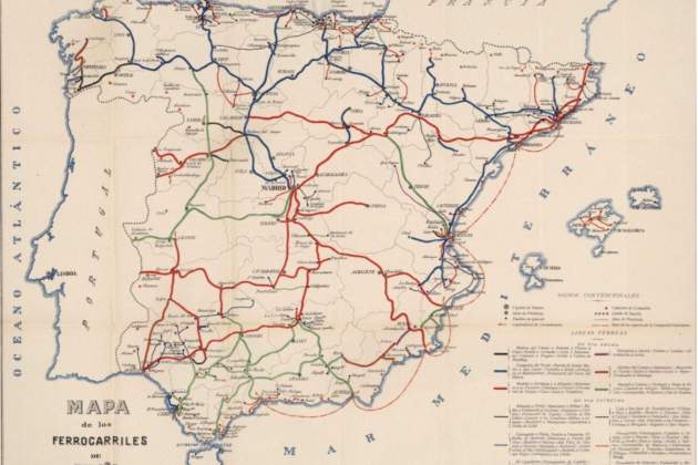 Mapa de la red ferroviaria del estado español (1960). Fuente Biblioteca Digital Hispánica (1) Mapa de la red ferroviaria del estado español (1960). Fuente Biblioteca Digital Hispánica (1)