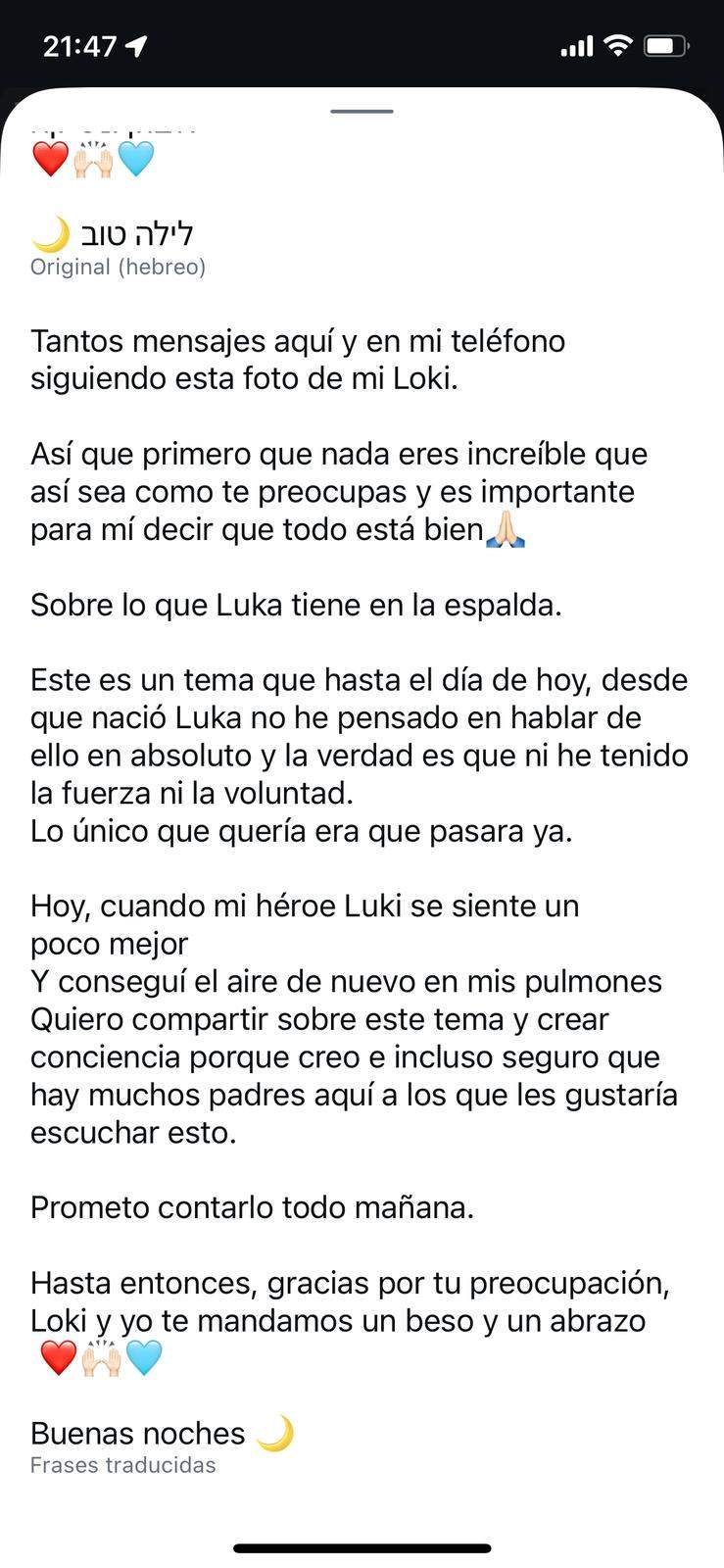 Mensaje de Coral Simanovich, Instagram Mensaje de Coral Simanovich, Instagram