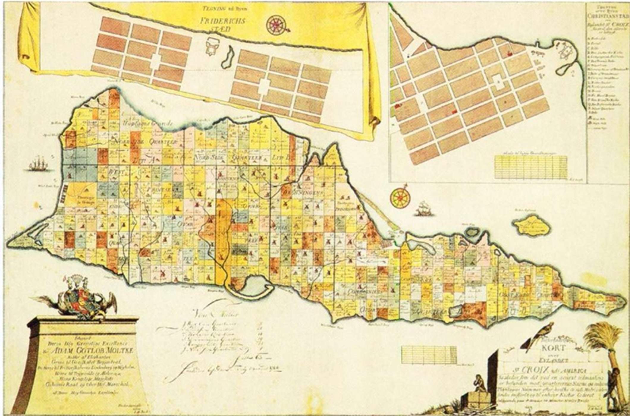 Mapa de la isla de Sankt Croix en la época colonial (1754). Fuente Enciclopedia Nacional Danesa Mapa de la isla de Sankt Croix en la época colonial (1754). Fuente Enciclopedia Nacional Danesa