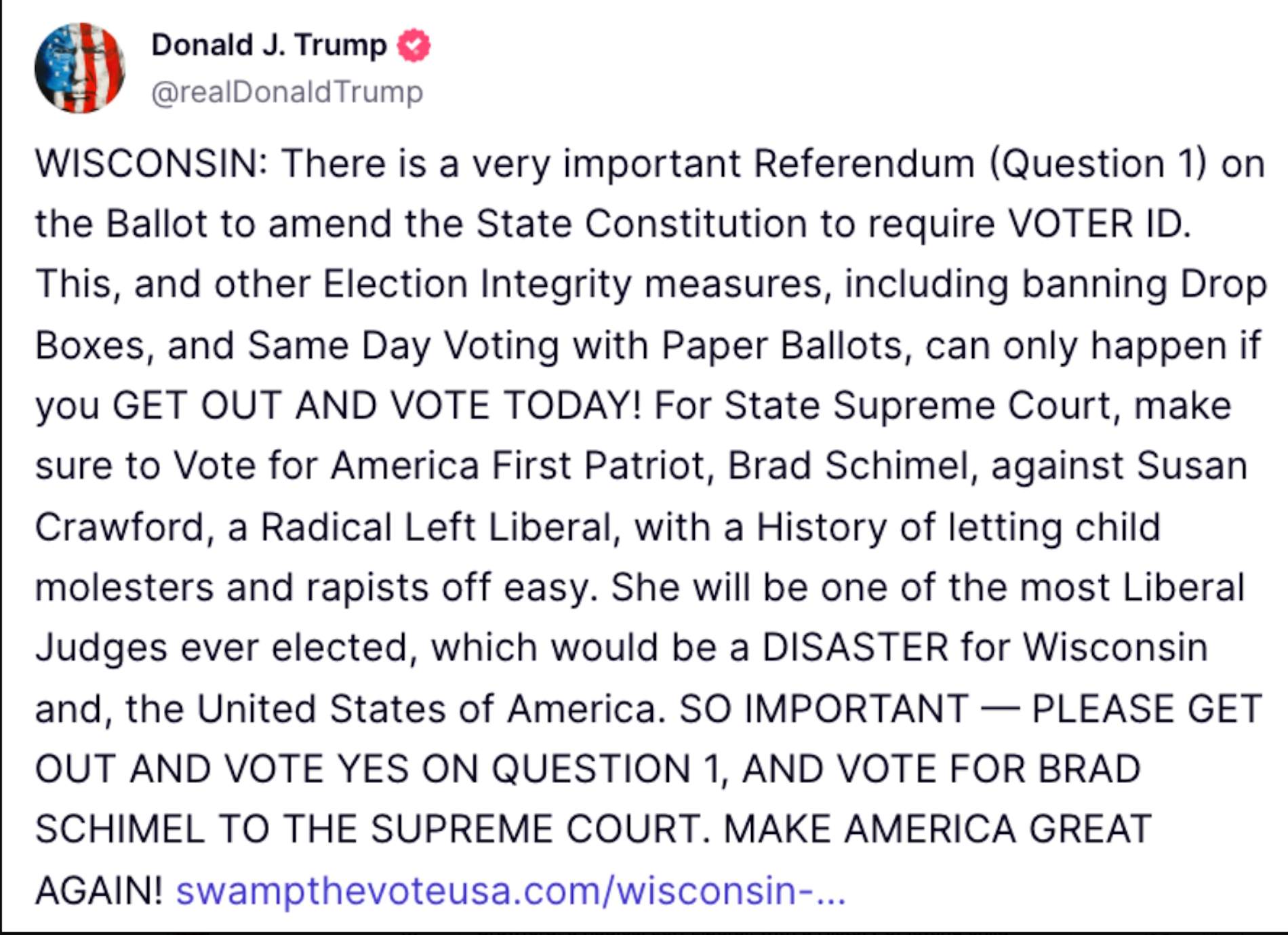 Suport de Donald Trump a Brad Schimel a través de les xarses socials Suport de Donald Trump a Brad Schimel a través de les xarses socials