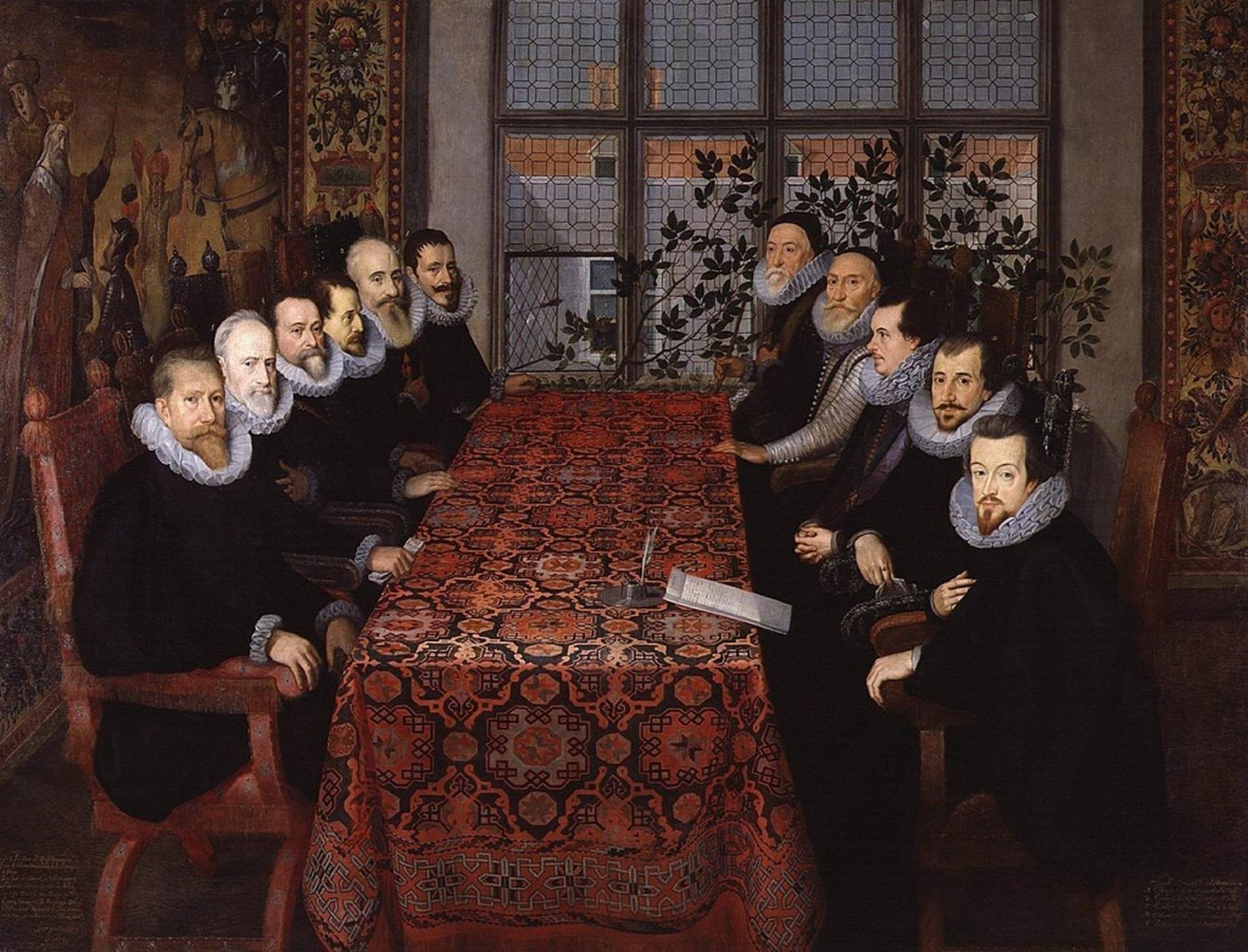 Negociaciones hispano inglesas de Sommerset (1604). El Espía Mayor se a la izquierda, a lado de la ventana. Fuente National Portrait Gallery Negociaciones hispano inglesas de Sommerset (1604). El Espía Mayor se a la izquierda, a lado de la ventana. Fuente National Portrait Gallery