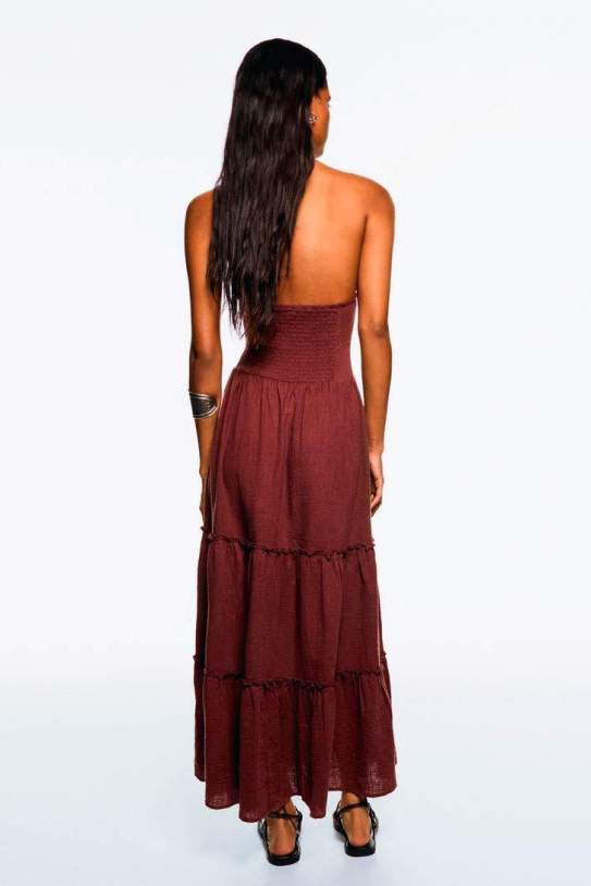 Vestido midi cuello halter volantes Vestido midi cuello halter volantes