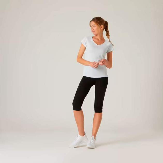 Malla legging fitness pirata algodón slim Mujer Domyos Fit+ 500 1 Malla legging fitness pirata algodón slim Mujer Domyos Fit+ 500 1