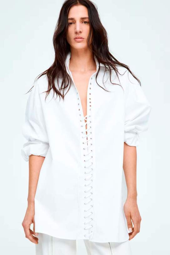 Camisa de algodón con lazada1 Camisa de algodón con lazada1