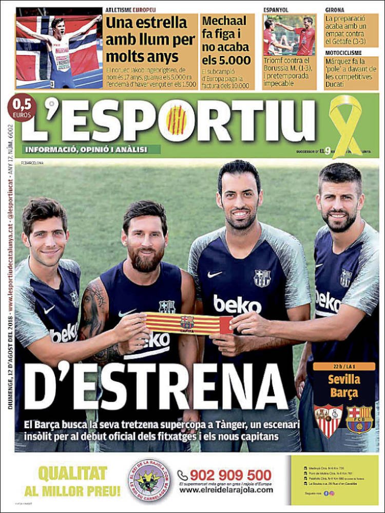 L'Esportiu Portada 12 08 2018 L'Esportiu Portada 12 08 2018