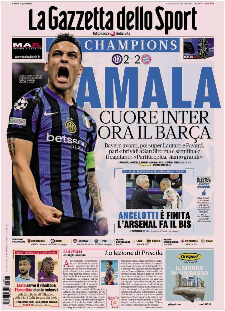 La Gazzetta dello Sport Portada 17 04 2025 La Gazzetta dello Sport Portada 17 04 2025