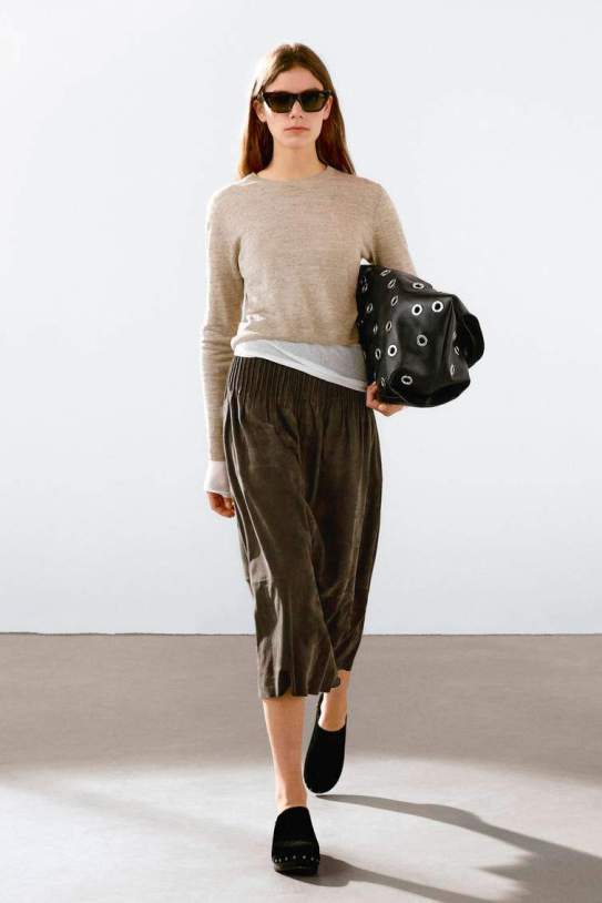 Falda midi pespuntes piel ante1