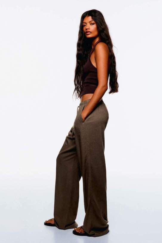 Pantalón con lino goma cintura Pantalón con lino goma cintura