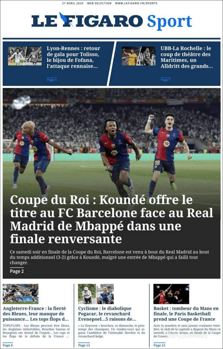 Le Figaro Sport Portada 27 abril 2025 Le Figaro Sport Portada 27 abril 2025