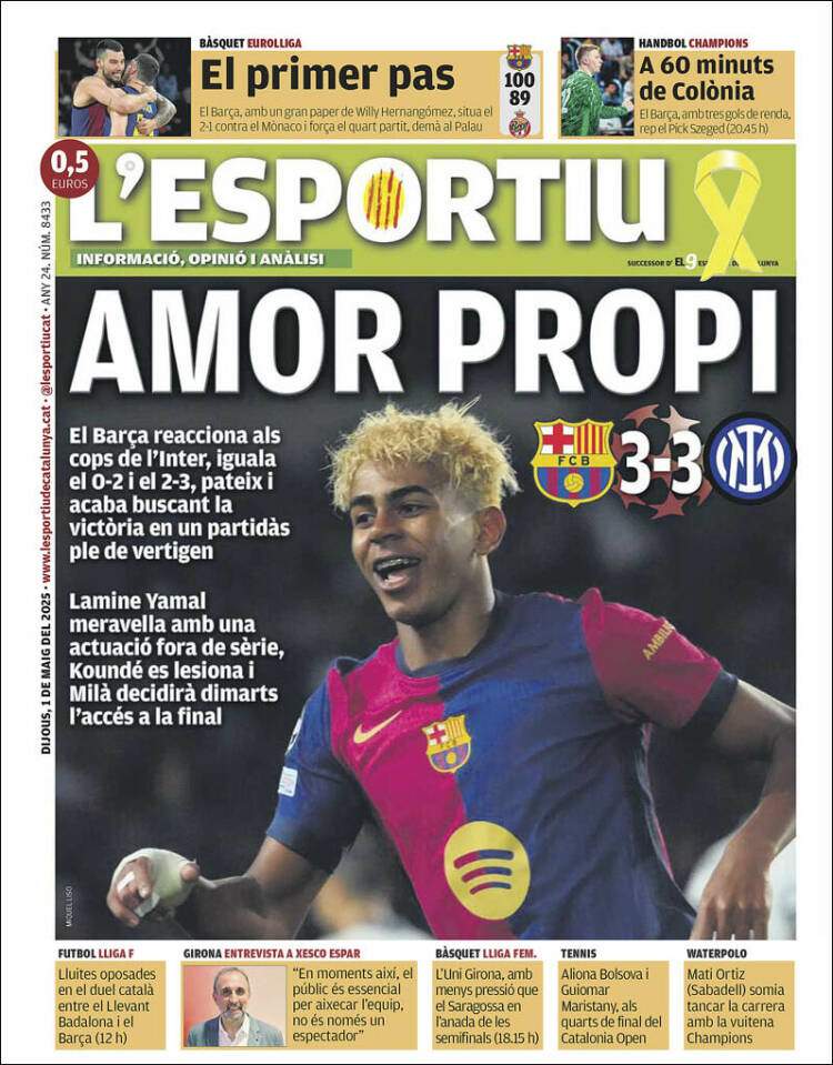 Portada L'Esportiu 1 de maig 2025 Portada L'Esportiu 1 de maig 2025