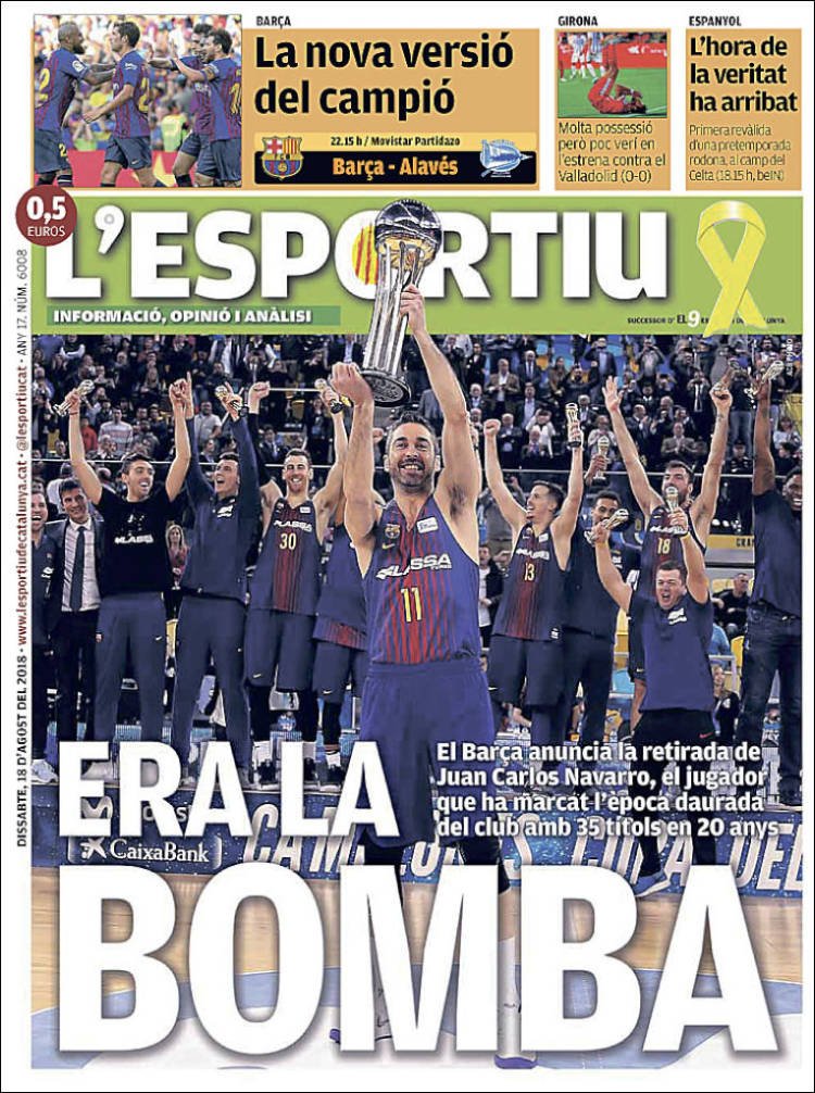L'Esportiu Portada 18 08 2018 L'Esportiu Portada 18 08 2018