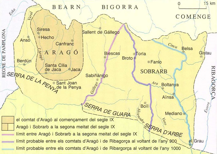 Mapa d'Aragó (segles IX i X). Font Enciclopčdia