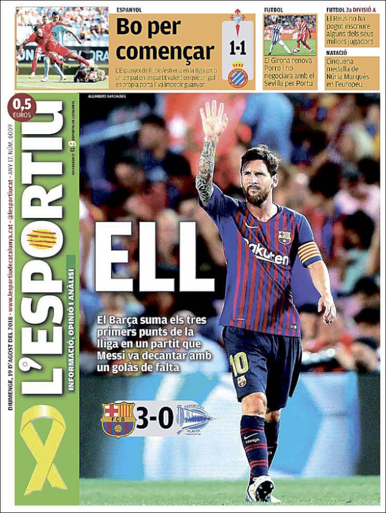 L'Esportiu Portada 19 08 2018 L'Esportiu Portada 19 08 2018