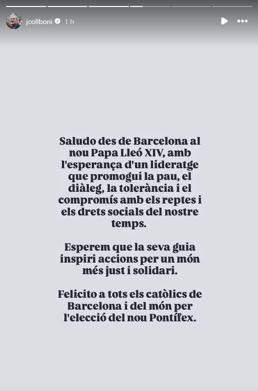 Publicación de Jaume Collboni en Instagram Publicación de Jaume Collboni en Instagram