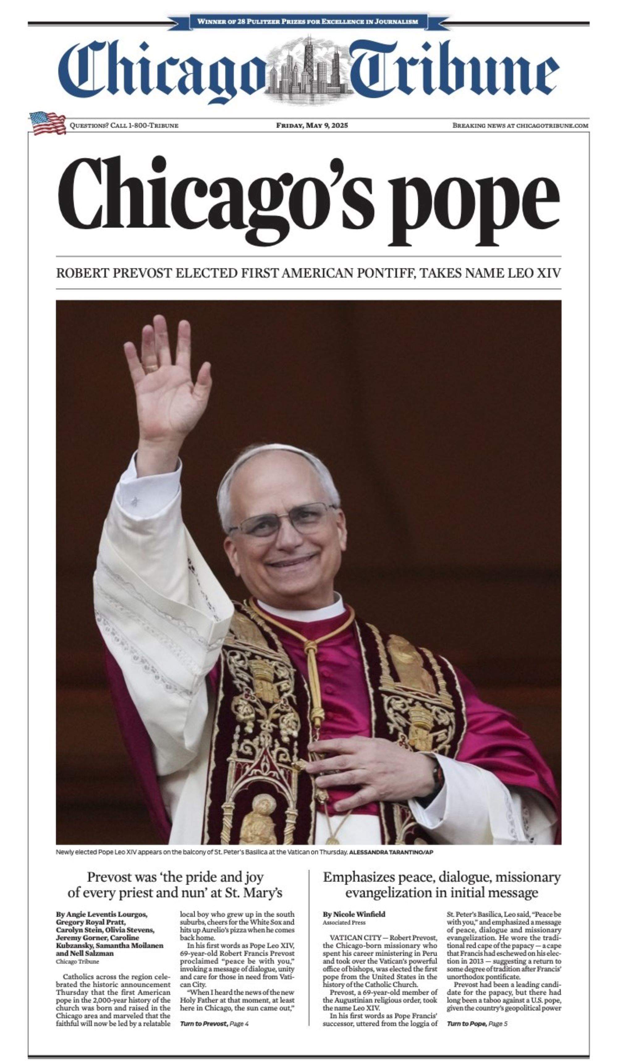 Portada del Chicado Tribune d'aquest divendres Portada del Chicado Tribune d'aquest divendres