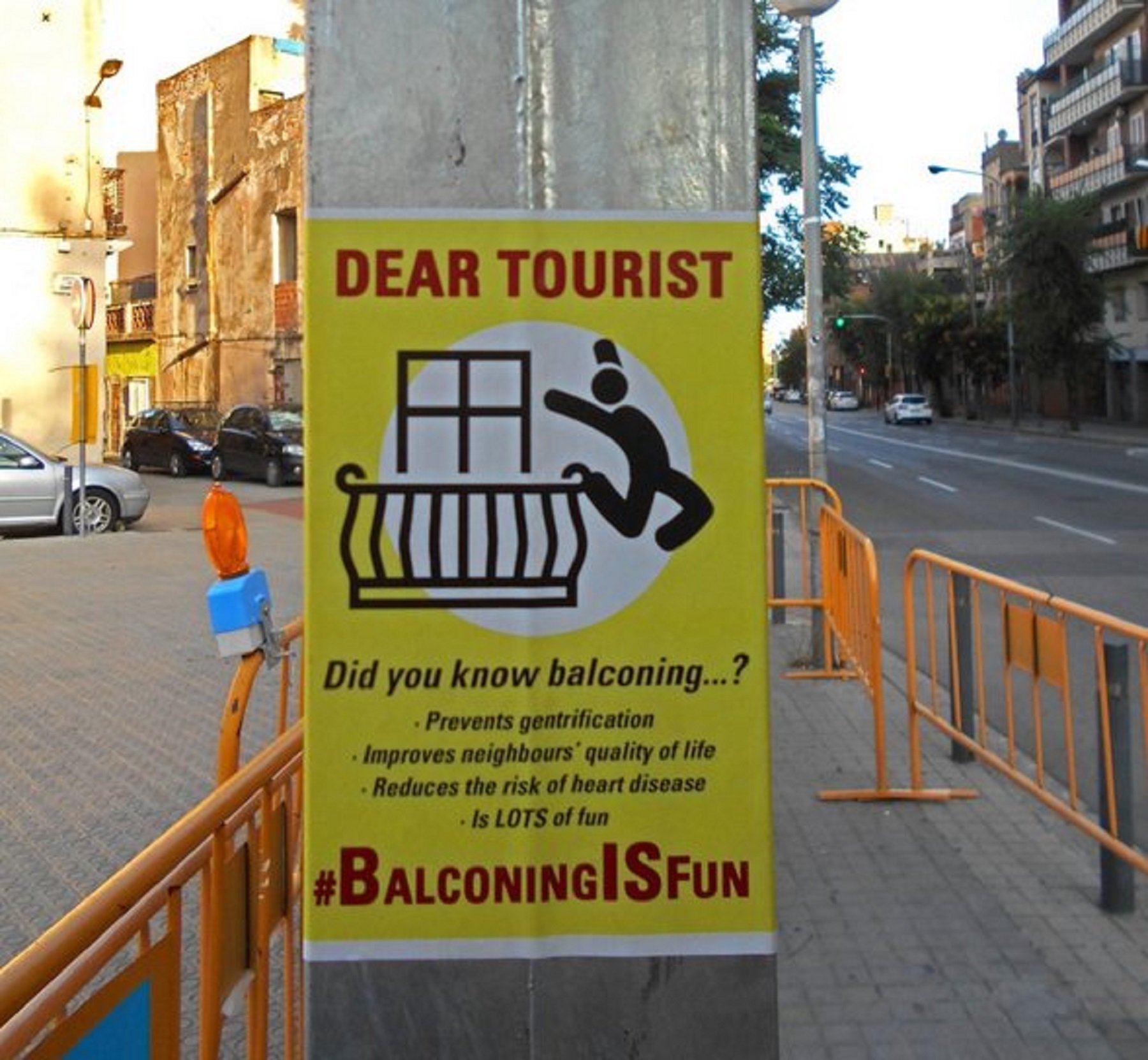 Anti-tourist 'balconing' posters appear around Barcelona