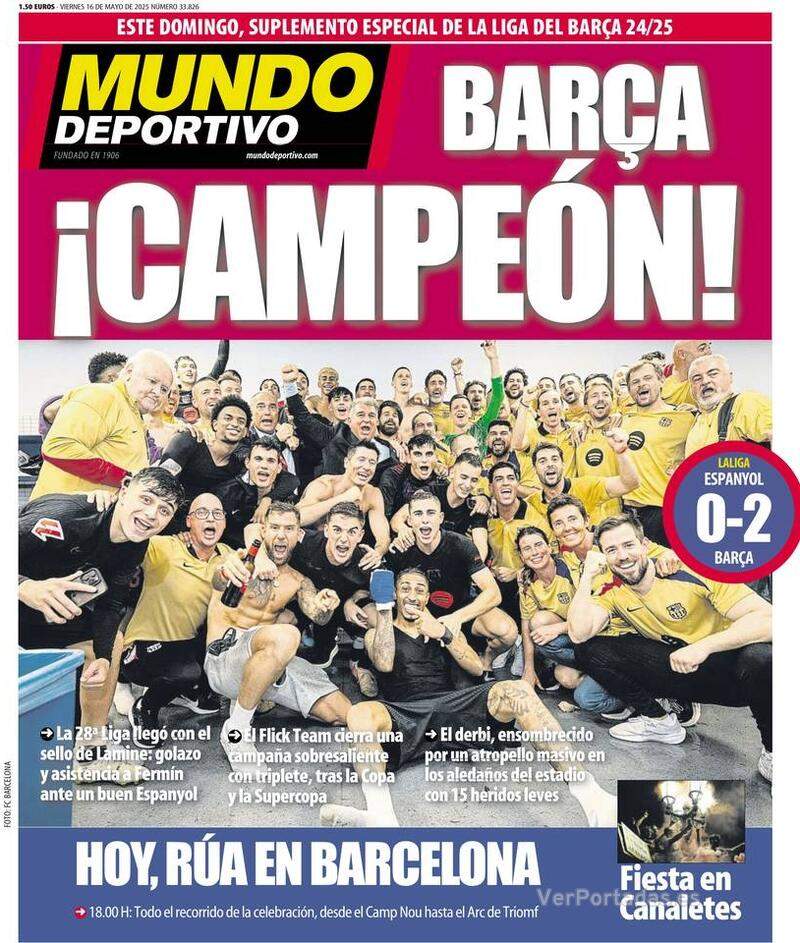 Portada Mundo Deportivo Barça campeón de Liga 2025 Portada Mundo Deportivo Barça campeón de Liga 2025