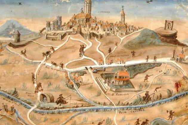 Mapa de situación de los hostales de camino real situados en las afueras de Cervera (siglo XVII). Fuente Paeria de Cervera Mapa de situación de los hostales de camino real situados en las afueras de Cervera (siglo XVII). Fuente Paeria de Cervera