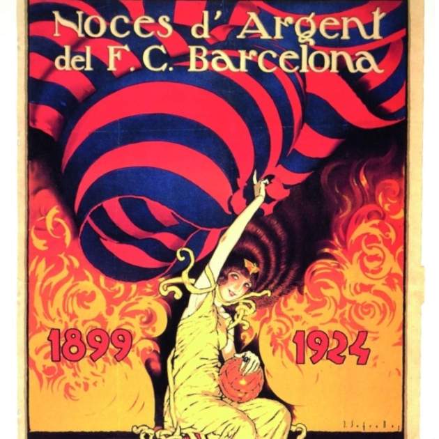 Cartel del 25.º aniversario del club, redactado en catalán / Fuente: Enciclopedia Catalana Cartel del 25.º aniversario del club, redactado en catalán / Fuente: Enciclopedia Catalana