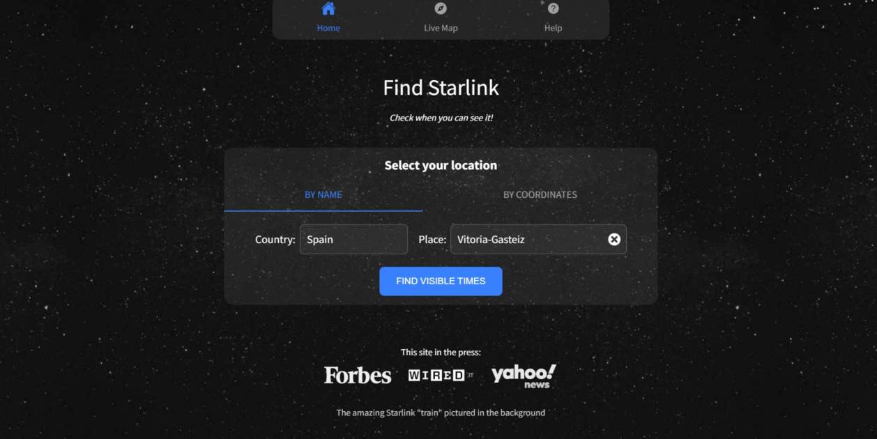 Esta es la pagina web que permite encontrar satelites de Starlink Esta es la pagina web que permite encontrar satelites de Starlink