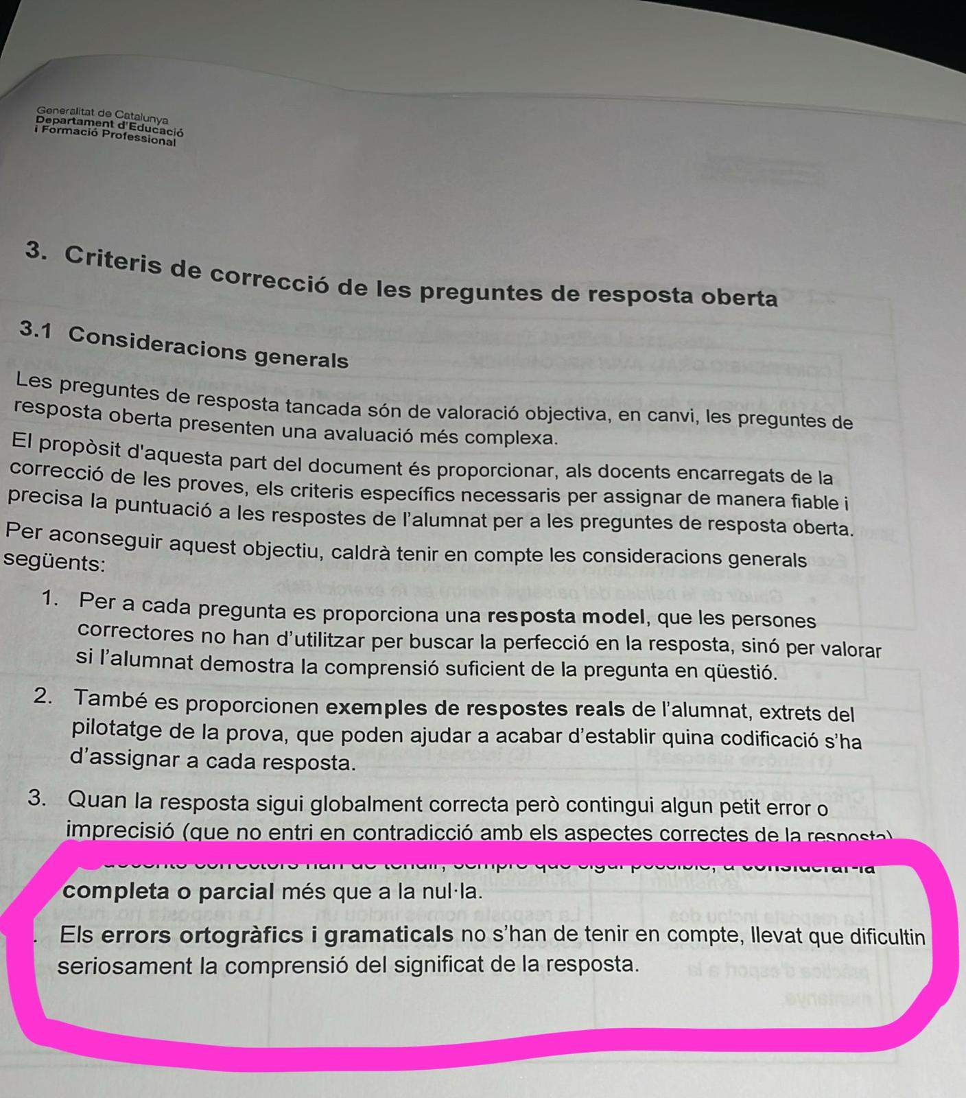 Criteris de correcció de l'Avaluació de Diagnosi de 2n d'ESO / Cedida Criteris de correcció de l'Avaluació de Diagnosi de 2n d'ESO / Cedida