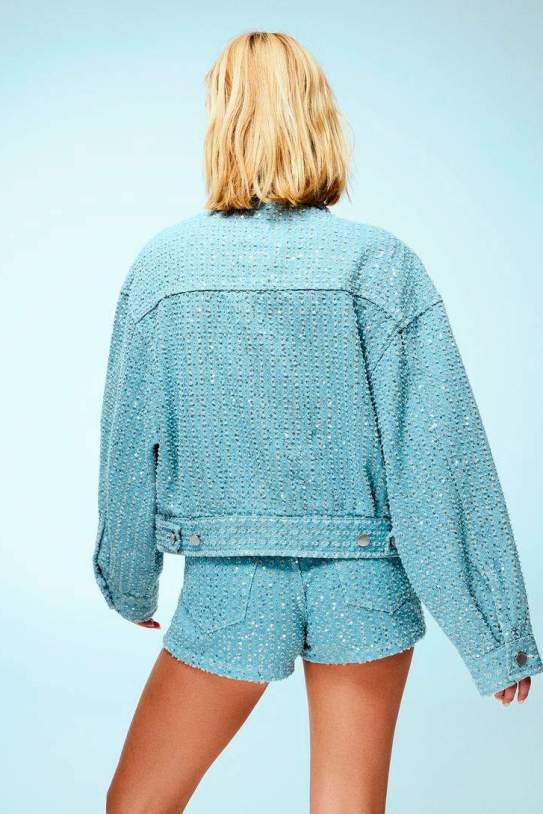 Cazadora denim jacquard lentejuelas Cazadora denim jacquard lentejuelas