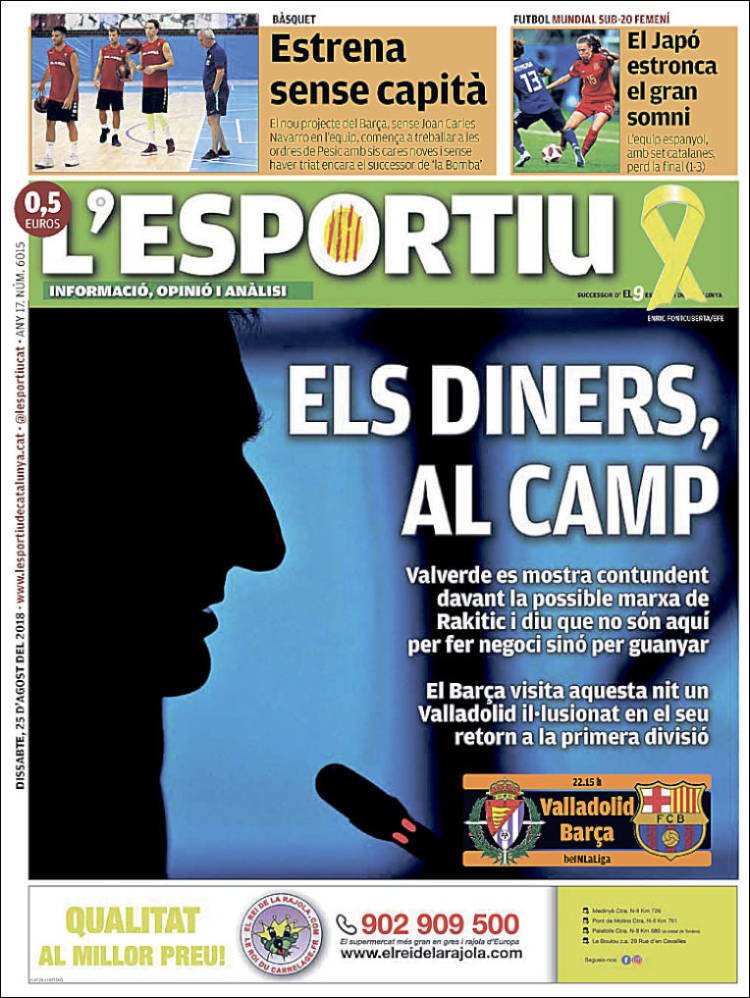 L'Esportiu Portada 25 08 2018 L'Esportiu Portada 25 08 2018