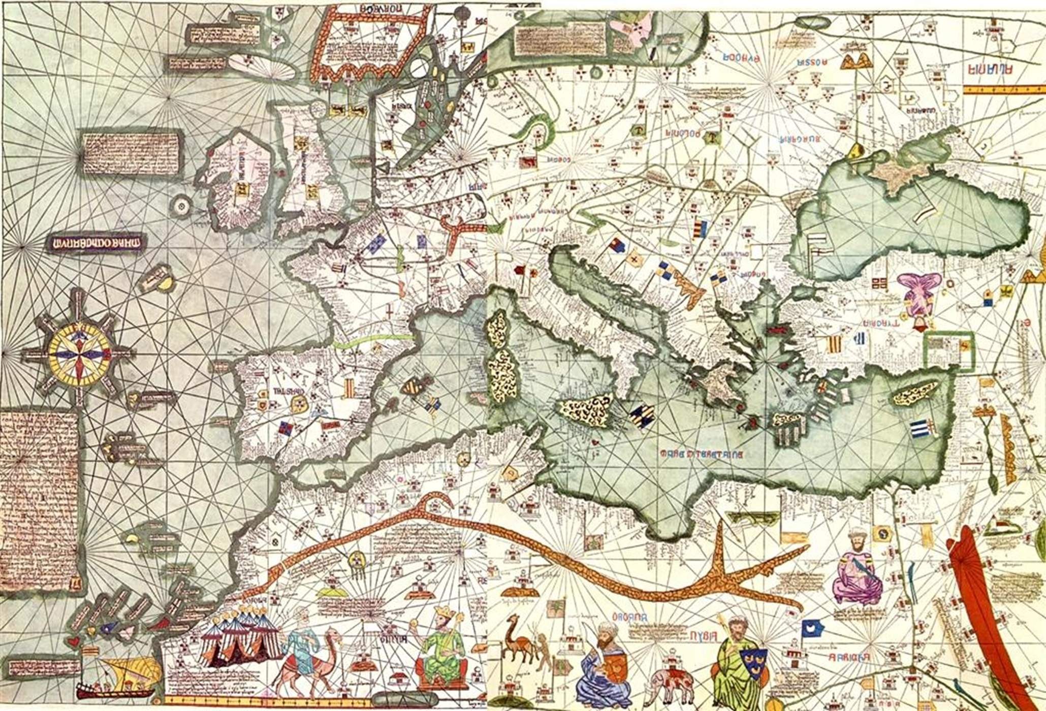 Mapa d'Europa a l'època de Pere III. Atles Català d'Abraham Cresques. Font Bibliothèque Nationale de France Mapa d'Europa a l'època de Pere III. Atles Català d'Abraham Cresques. Font Bibliothèque Nationale de France
