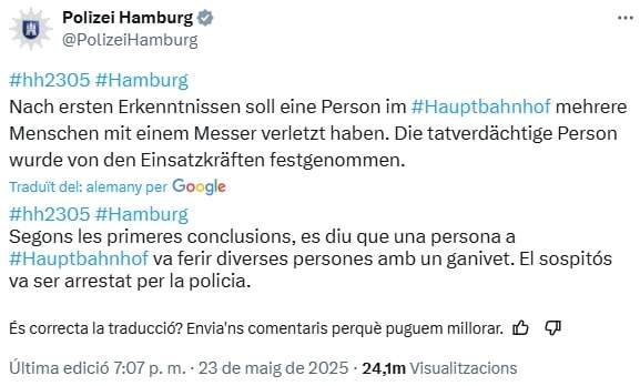 Piulada de la policia d'Hamburg traduïda Piulada de la policia d'Hamburg traduïda