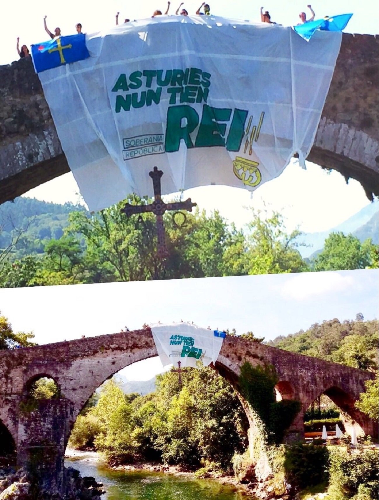 En Asturias también cuelgan pancartas antimonárquicas