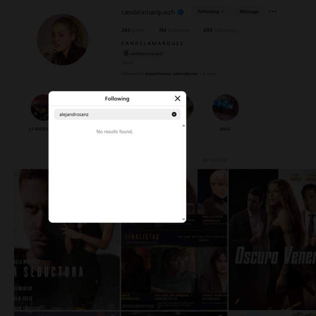 Candela Márquez no segueix a Alejandro Sanz / Instagram Candela Márquez no segueix a Alejandro Sanz / Instagram