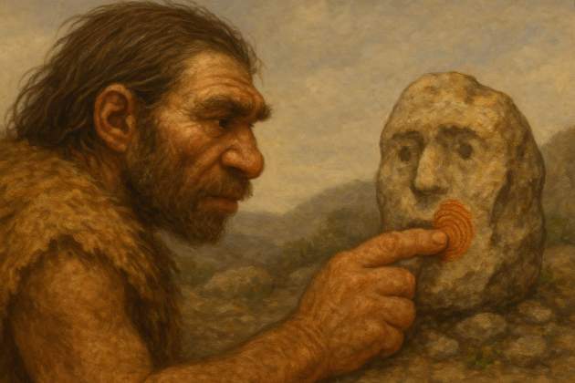 Un neandertal deja su huella en un roca con una forma peculiar Un neandertal deixa la seva empremta en una roca amb una forma peculiar