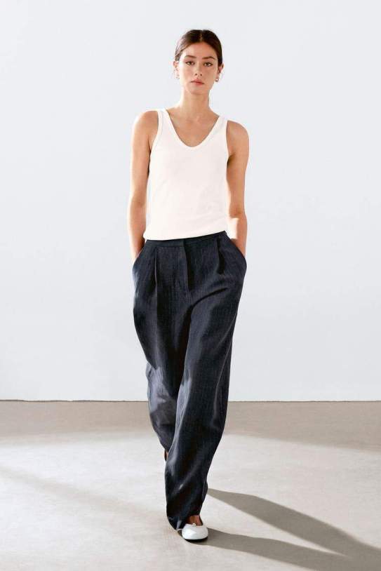 Pantalón raya diplomática mezcla lino1 Pantalón raya diplomática mezcla lino1
