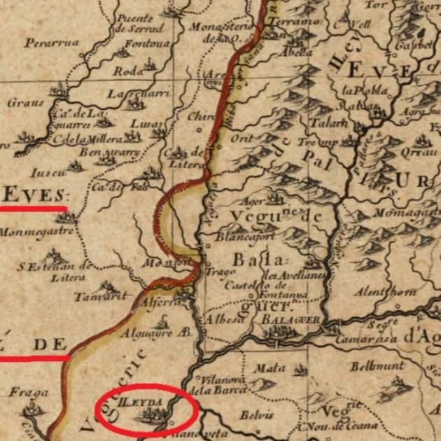 Fragment d'un mapa de la diócesi de Lleida (1660) / Font: Cartoteca de Catalunya Fragment d'un mapa de la diócesi de Lleida (1660) / Font: Cartoteca de Catalunya
