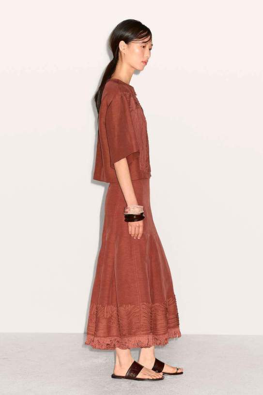 Faldilla|Falda midi fluida detalli brodat Faldilla|Falda midi fluida detalli brodat