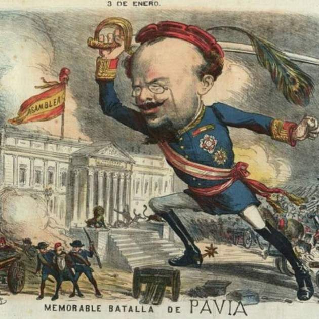 Caricatura del general Pavia, un dels grans repressors del carlisme foralista / Foto: La Madeja Política