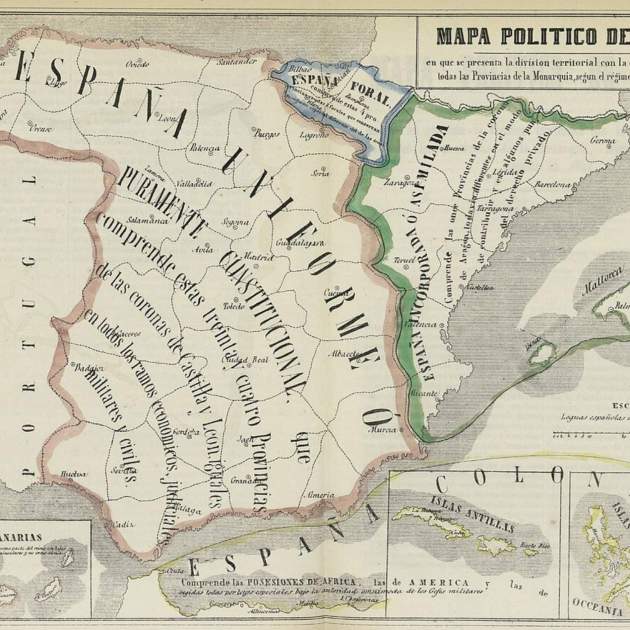 Mapa politic de España (1850). Fuente Biblioteca Nacional de España
