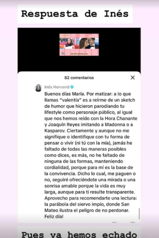 Resposta Inés Hernand Instagram @salseologia Resposta Inés Hernand Instagram @salseologia